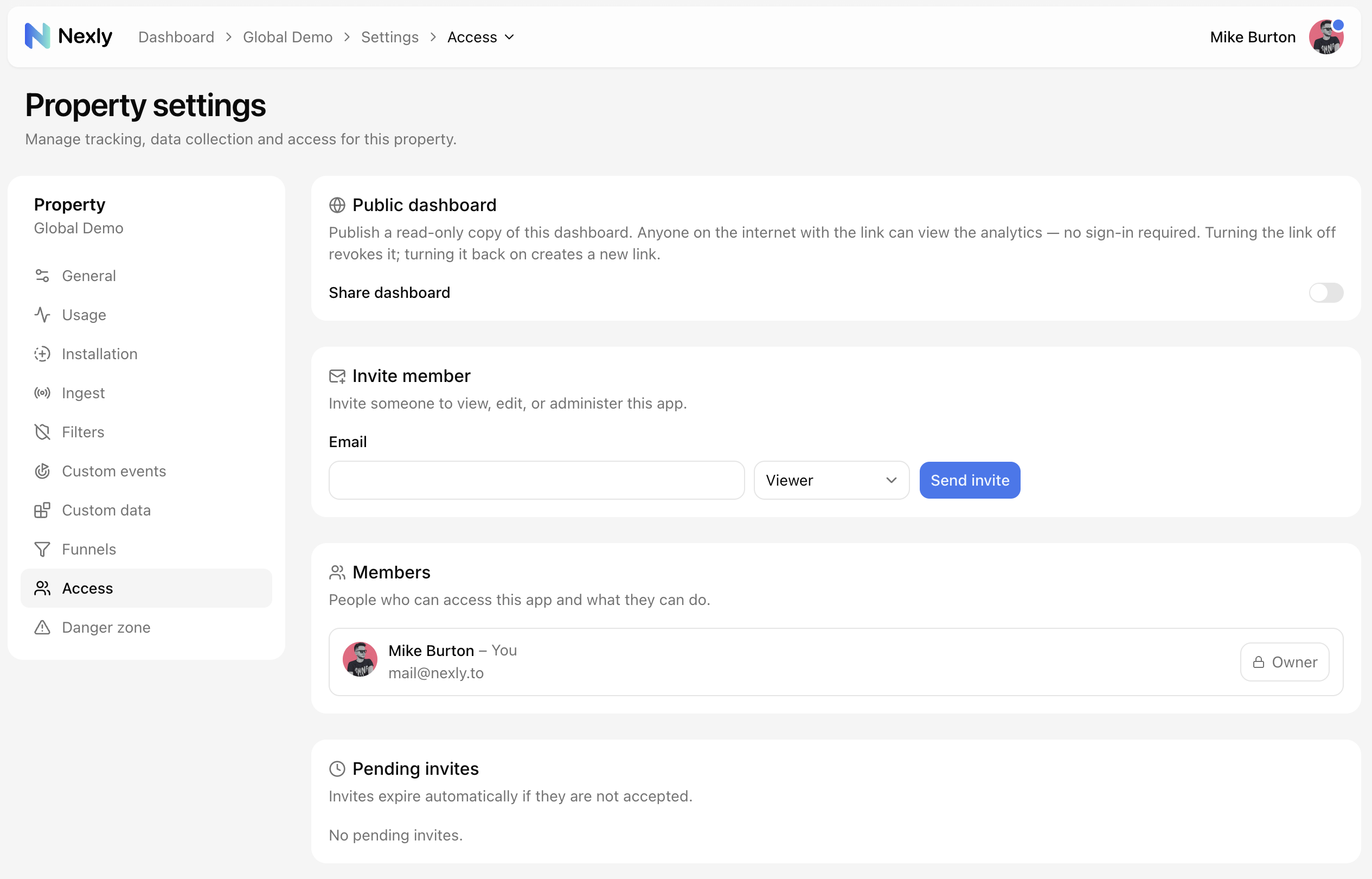 Team access settings