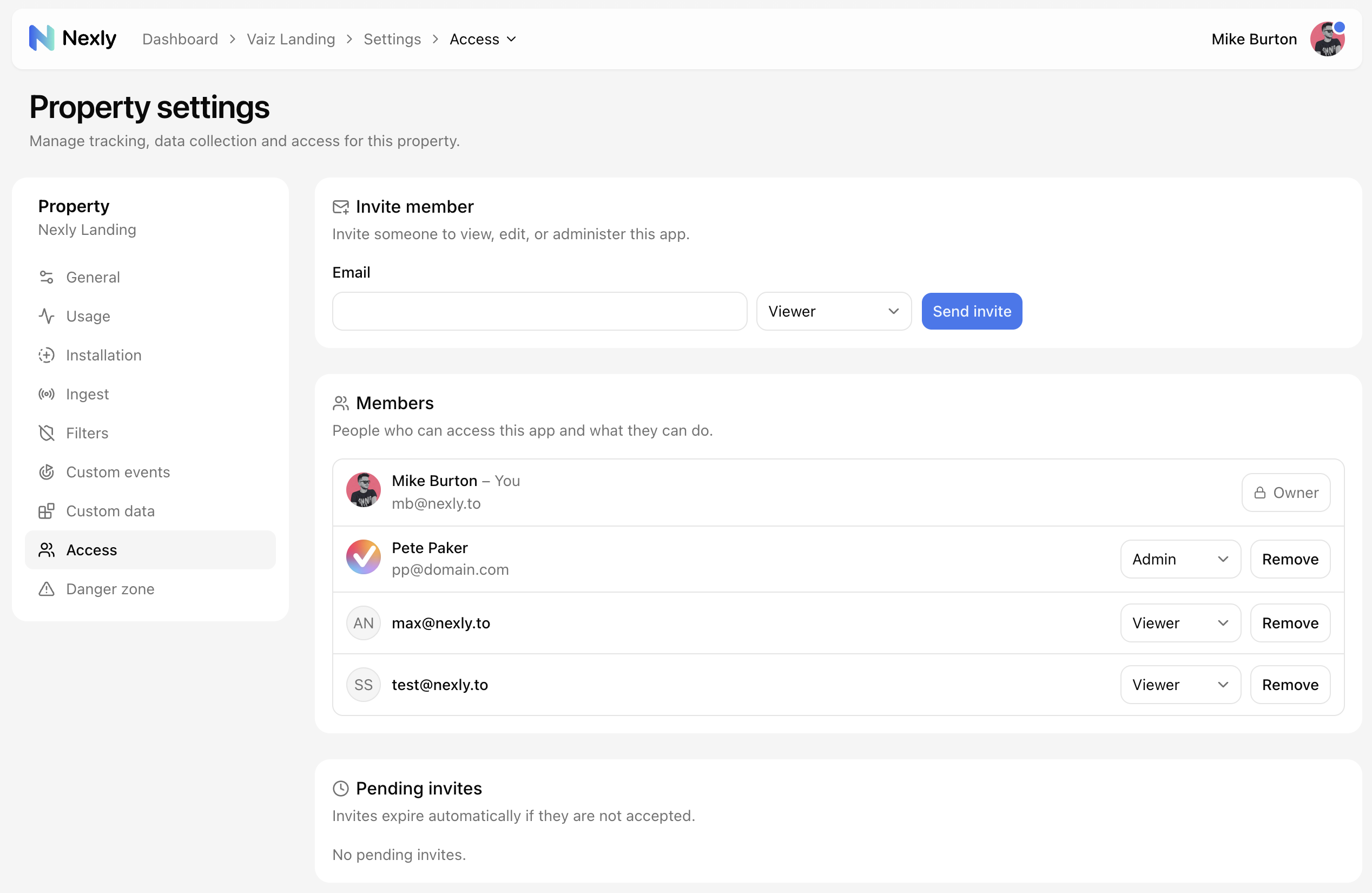 Team access settings