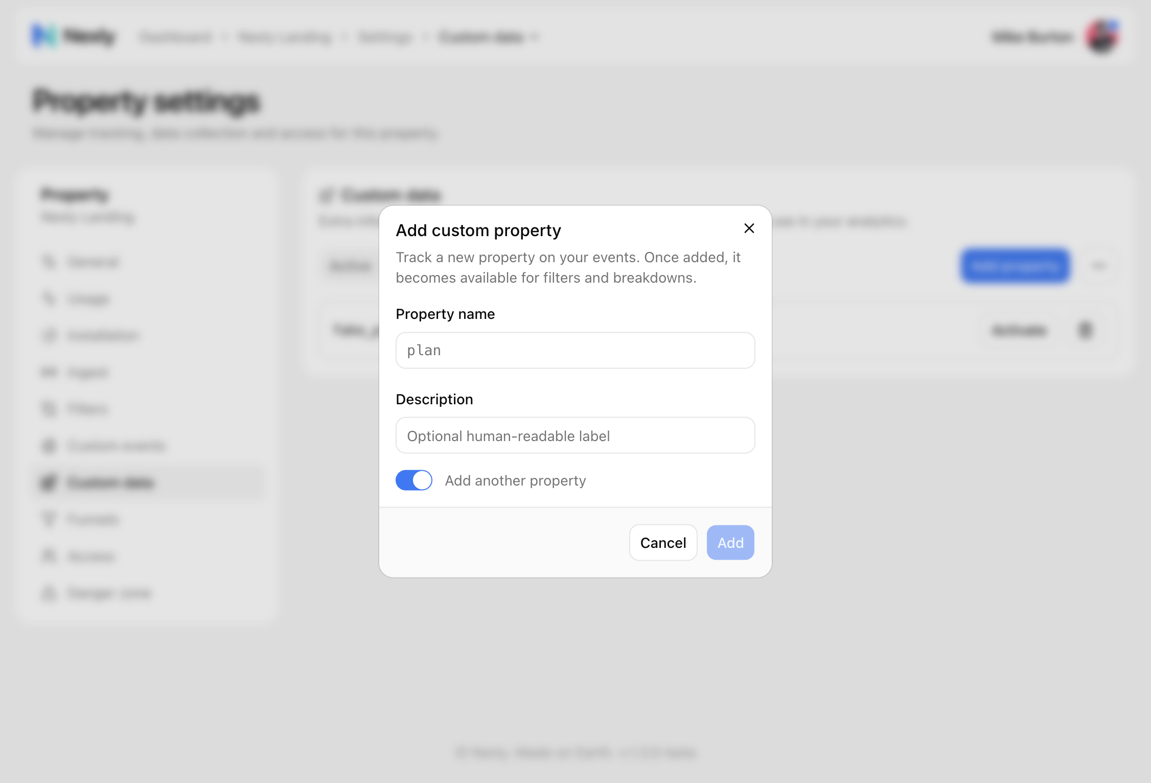 Add custom property dialog