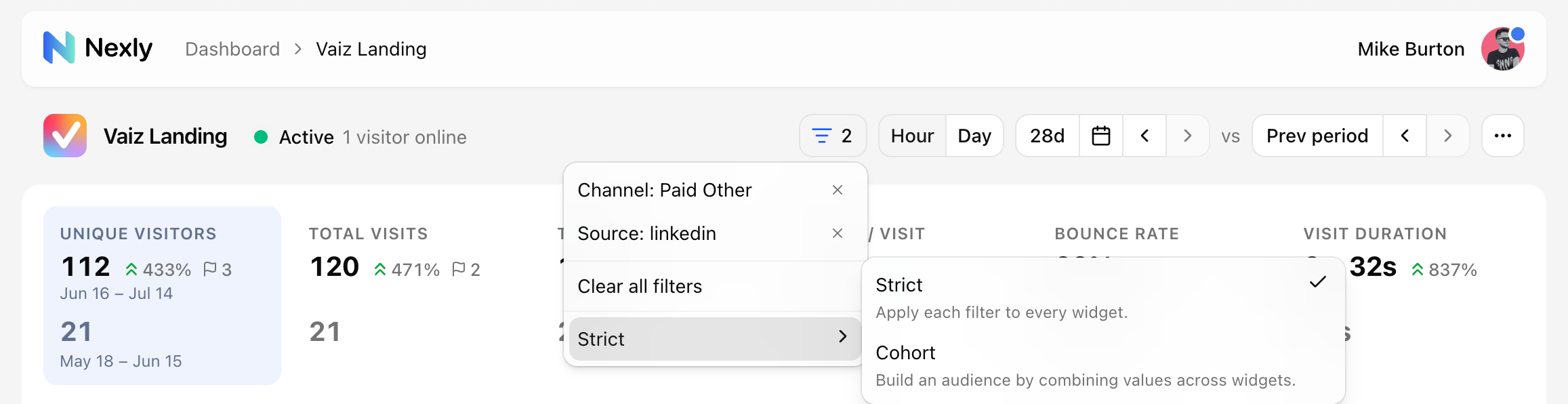 Choosing between Strict and Cohort filter modes