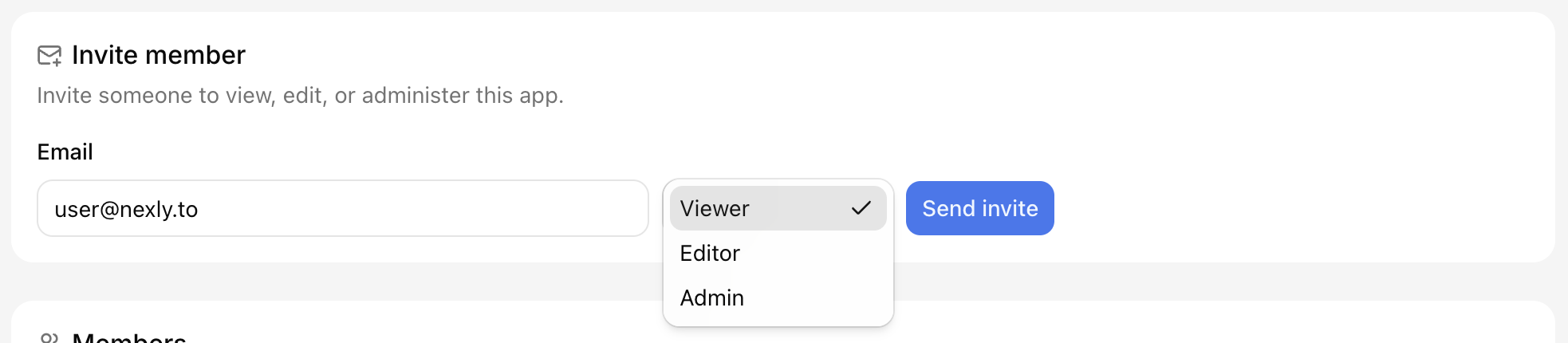 Invite member form with role selection