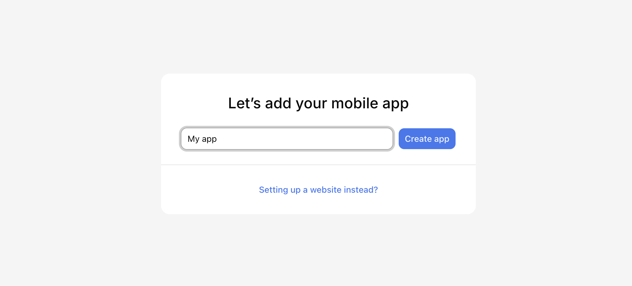 Create a mobile app during setup