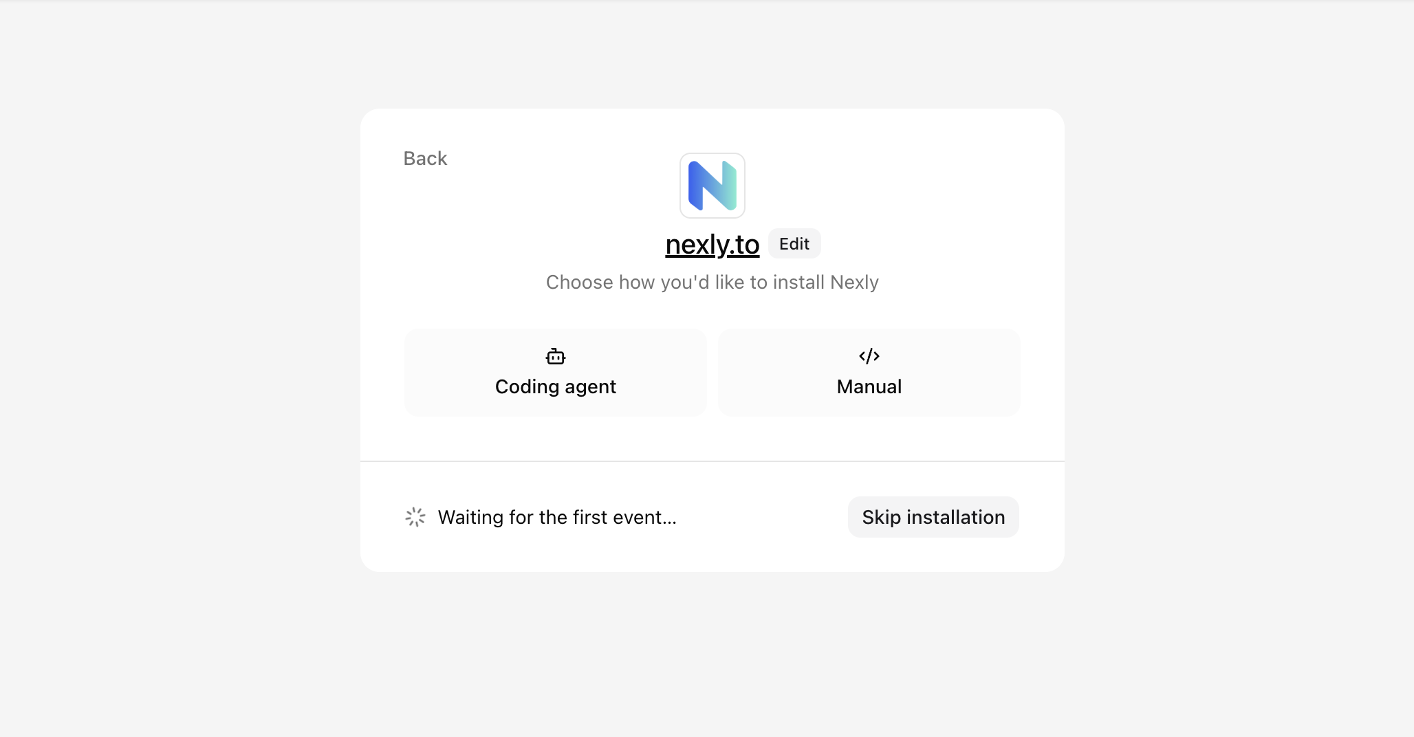 Installation card with editable name and icon